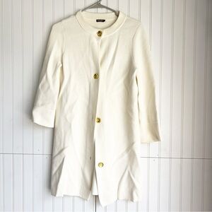 J. Mclaughlin Size S Ivory Cream Gold Buttons Long Sleeve Long Cardigan Coatigan